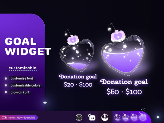 Love Bottle Liquid Filling Goal Widget is fully customisable for Twitch Streamlabs, TikTok Studio, and Streamelements.