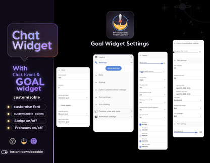 Astro Moon Galaxy Vibe Glassy Transparent Chat & Goal Stream Widgets - Minimal, celestial Elegant Glass Theme Clean Vibe Streamelement Only