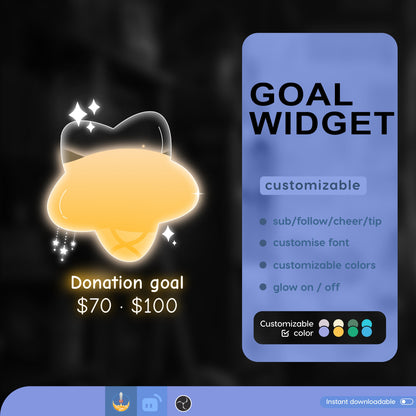 Twitch Liquid Goal Bar Widget - Vtuber Asset - Star Alerts Streamlabs, TikTok Studio, and StreamElements