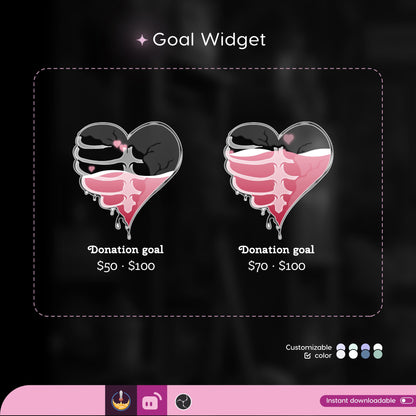 Heart Skeleton Goal Widget Liquid Filling Goal Widget is fully customisable for Twitch Streamlabs, TikTok Studio, and Streamelements