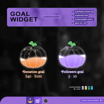 Cute Pumpkin Liquid Filling Goal Widget is fully customisable for Twitch Streamlabs, TikTok Studio, and Streamelements.