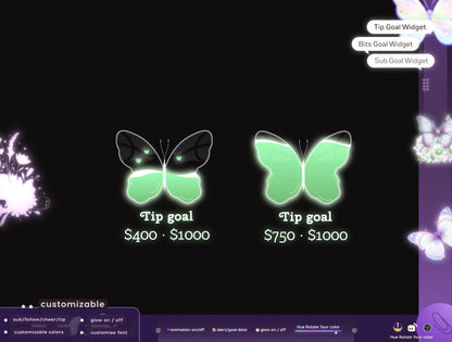 Butterfly Vibe Combo Goal | Liquid Filling Goal Widget is fully customisable for Twitch Streamlabs, TikTok Studio, and Streamelements