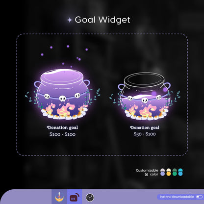 Spooky Cauldron Liquid Filling Goal Widget is fully customisable for Twitch Streamlabs, TikTok Studio, and Stream-elements.