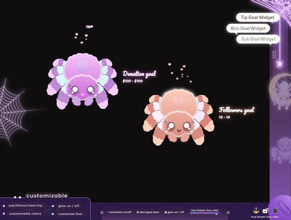 Halloween Spider Liquid Filling Goal Widget is fully customisable for Twitch Streamlabs, TikTok Studio, and Streamelements