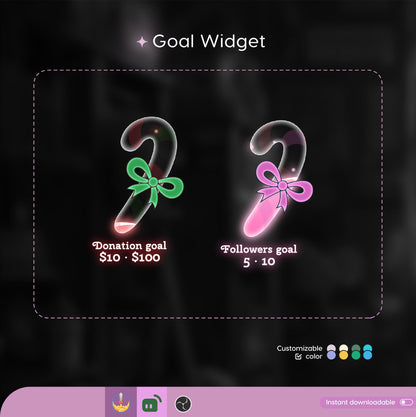 Christmas Candy Cane Liquid Filling Goal Widget is fully customisable for Twitch Streamlabs, TikTok Studio, and Streamelements