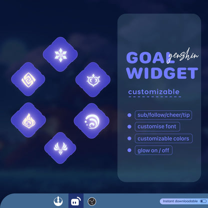 Genshin Theme Square Loading Goal Widget is fully customisable for Twitch Streamlabs, TikTok Studio, and Streamelements.