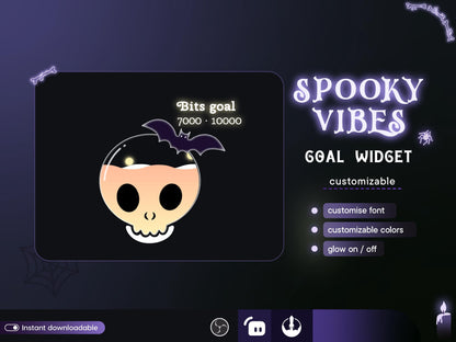 Spooky Pastel color Skull Ghost Combo Liquid Goal Widget is fully customisable for Twitch Streamlabs, TikTok Studio, and Streamelements