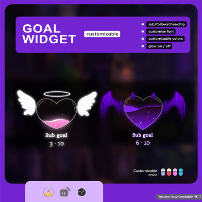 Stream Widget | Devil and Angel Combo Goal Widget is fully customisable for Twitch Streamlabs, TikTok Studio, and Streamelements