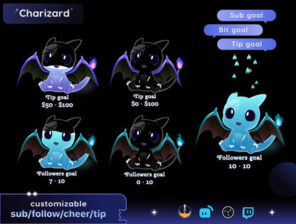 Pokémon Charizard Character Liquid Filling Goal Widget is fully customisable for Twitch Streamlabs, TikTok Studio, and Streamelements