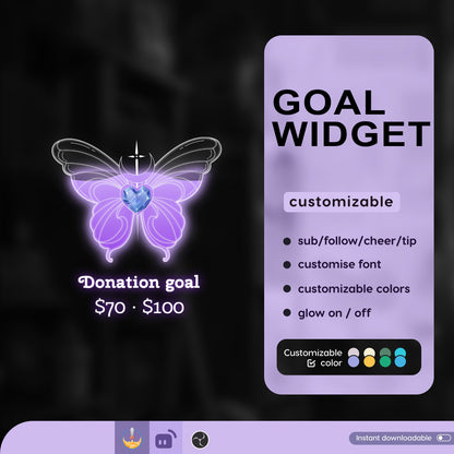 Diamond Butterfly Liquid Filling Goal Widget is fully customisable for Twitch Streamlabs, TikTok Studio, and Stream-elements