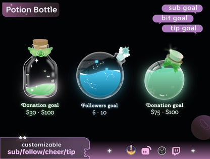 Combo Goal Widget | Potion Bottle Liquid Filling Goal Widget is fully customisable for Twitch Streamlabs, TikTok Studio, and Streamelements