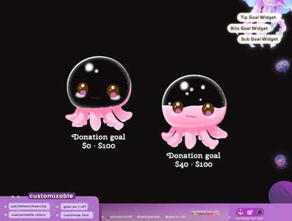 Cute Auctopus Liquid Filling Goal Widget is fully customisable for Twitch Streamlabs, TikTok Studio, and Streamelements.