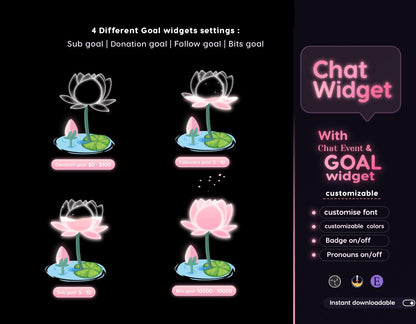 Dreamy Lotus Glass Transparent Chat and Goal Stream Widgets - Minimal, Elegant Glass Theme Clean Vibe Streamelement Only