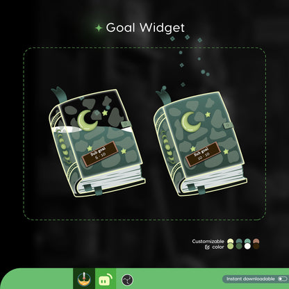 Goth Spell Book Spooky Vibes Liquid Filling Goal Widget is fully customisable for Twitch Streamlabs, TikTok Studio, and Streamelements.