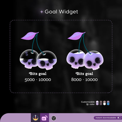 Twin skull berry Goal Widget | cute fully customisable for Twitch Streamlabs, TikTok Studio, and Streamelements