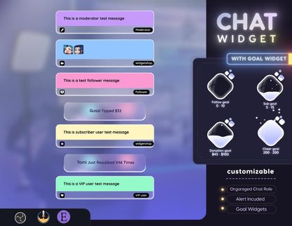 P2U Glassy Chat and Goal Widget Combo Minimal, Modern Elegant Theme • Alerts for Twitch Streams (StreamElements Only)