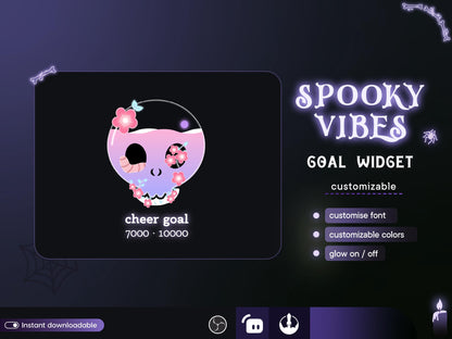 Spooky Pastel color Skull Ghost Combo Liquid Goal Widget is fully customisable for Twitch Streamlabs, TikTok Studio, and Streamelements
