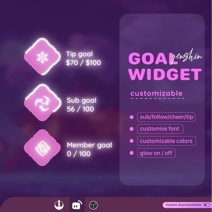 Genshin Theme Square Loading Goal Widget is fully customisable for Twitch Streamlabs, TikTok Studio, and Streamelements.