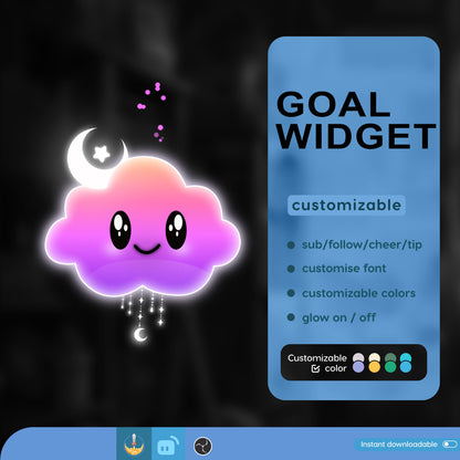 Pastel Cloud Stream Widget | Cute Rainbow Cloud Fully Customisable Goal Widget for Streamlabs, TikTok Studio, and Streamelements