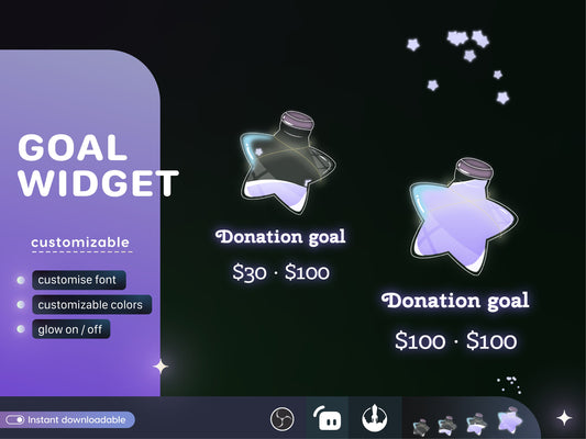 Cute Star Bottle Liquid Filling Goal Widget is fully customisable for Twitch Streamlabs, TikTok Studio, and Streamelements.