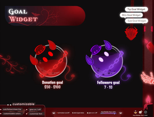 Gothic Bottle Liquid Filling Goal Widget is fully customisable for Twitch Streamlabs, TikTok Studio, and Streamelements.