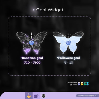 Diamond Butterfly Liquid Filling Goal Widget is fully customisable for Twitch Streamlabs, TikTok Studio, and Stream-elements