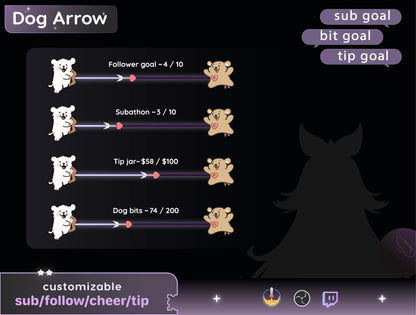 Dog Arrow Bar Loading Goal Widget is fully customisable for Twitch Streamelements and OBS | Bar Goal Widget