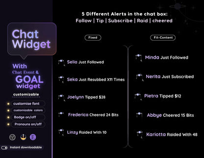 Astro Moon Galaxy Vibe Glassy Transparent Chat & Goal Stream Widgets - Minimal, celestial Elegant Glass Theme Clean Vibe Streamelement Only