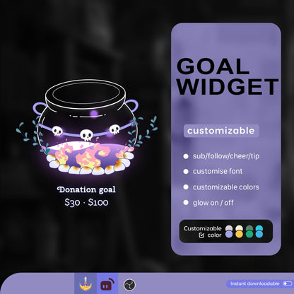 Spooky Cauldron Liquid Filling Goal Widget is fully customisable for Twitch Streamlabs, TikTok Studio, and Stream-elements.