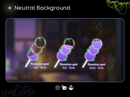 Yakitori Skewered Liquid Filling Goal Widget is fully customisable for Twitch Streamlabs, TikTok Studio, and Streamelements.