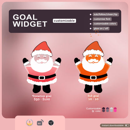 Cute Santa Liquid Filling Goal Widget is fully customisable for Twitch Streamlabs, TikTok Studio, and Streamelements
