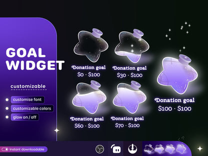 Star Bottle Glass Goal Widget-Cute Minimal Customizable Goal Widget for Twitch TikTok Studio -Streamelements StreamLabs OBS
