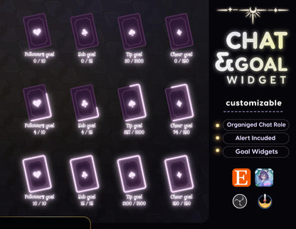 Classical Tarot Card Chat and Goal Widget • Minimal, Mystical Elegant Theme • Alerts for Twitch Streams (StreamElements Only)