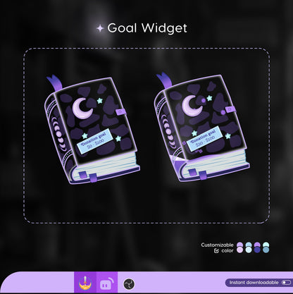 Goth Spell Book Spooky Vibes Liquid Filling Goal Widget is fully customisable for Twitch Streamlabs, TikTok Studio, and Streamelements.