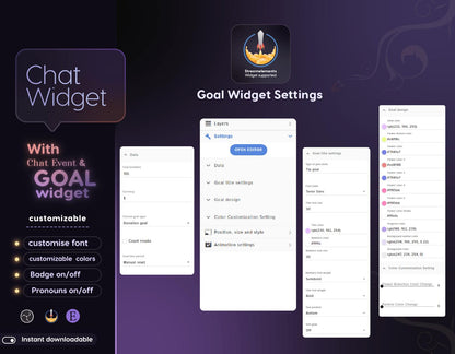 Classical Floral Purple Chat and Goal Widget •Minimal, Starry, Mystical• Chat Box with Pronouns & Alerts for Twitch Streams (StreamElements)