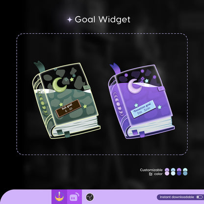 Goth Spell Book Spooky Vibes Liquid Filling Goal Widget is fully customisable for Twitch Streamlabs, TikTok Studio, and Streamelements.