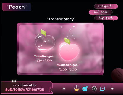 Cute Peach Glass Goal Widget-Cute Minimal Customizable Goal Widget for Twitch TikTok Studio -Streamelements StreamLabs OBS