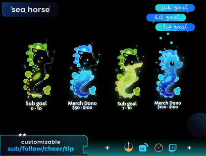 Cute Sea Horse Liquid Filling Goal Widget is fully customisable for Twitch Streamlabs, TikTok Studio, and Streamelements