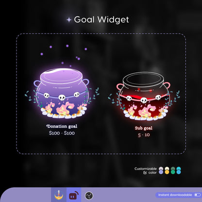 Spooky Cauldron Liquid Filling Goal Widget is fully customisable for Twitch Streamlabs, TikTok Studio, and Stream-elements.