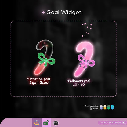 Christmas Candy Cane Liquid Filling Goal Widget is fully customisable for Twitch Streamlabs, TikTok Studio, and Streamelements