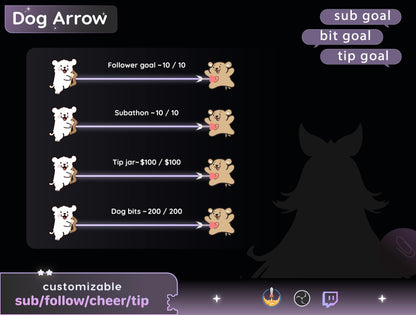 Dog Arrow Bar Loading Goal Widget is fully customisable for Twitch Streamelements and OBS | Bar Goal Widget