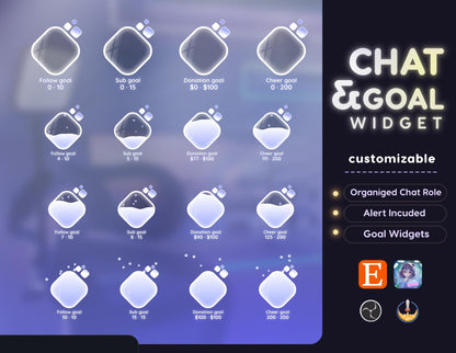P2U Glassy Chat and Goal Widget Combo Minimal, Modern Elegant Theme • Alerts for Twitch Streams (StreamElements Only)