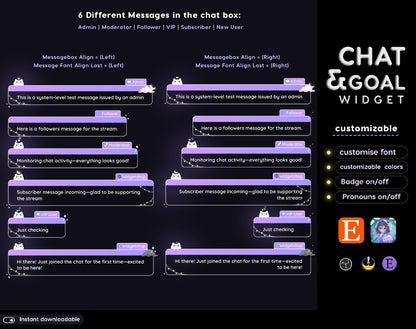 Lunar Cat Aesthetic Light Purple Chat & Goal Stream Widgets - Animated, celestial Elegant Lunar Theme Clean Vibe Streamelement Only