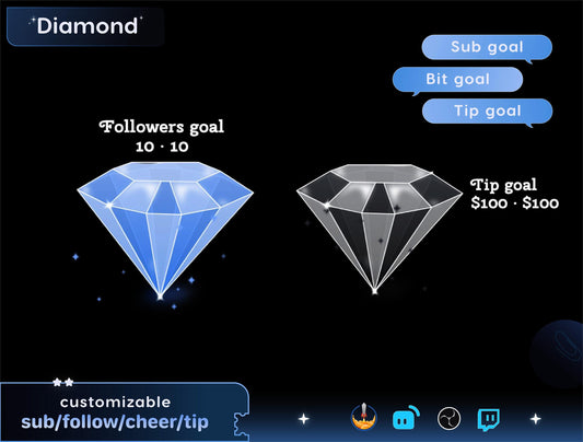 Sparkling Diamond Liquid Filling Goal Widget is fully customisable for Twitch Streamlabs, TikTok Studio, and Streamelements
