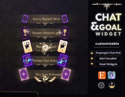 Classical Tarot Card Chat and Goal Widget • Minimal, Mystical Elegant Theme • Alerts for Twitch Streams (StreamElements Only)