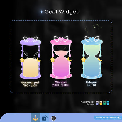 Cute Sand Timer Liquid Filling Goal Widget is fully customisable for Twitch Streamlabs, TikTok Studio, and Streamelements