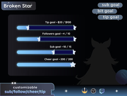 Broken Star Bar Loading Goal Widget is fully customisable for Twitch Streamelements and OBS | Bar Goal Widget