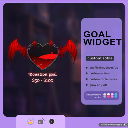 Stream Widget | Devil and Angel Combo Goal Widget is fully customisable for Twitch Streamlabs, TikTok Studio, and Streamelements