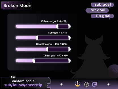 Full Moon Bar Loading Goal Widget is fully customisable for Twitch Streamelements and OBS | Bar Goal Widget