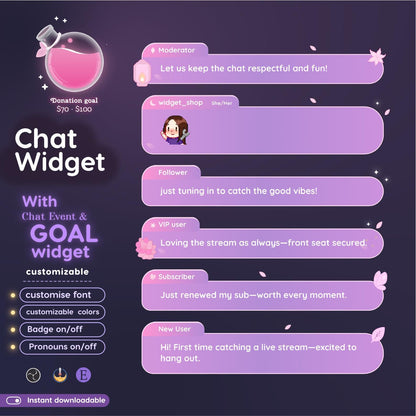 Sakura Butterfly Pastel Cozy Chat and Goal Stream Widgets - Minimal, Elegant Pastel Theme Clean Vibe Streamelement Only